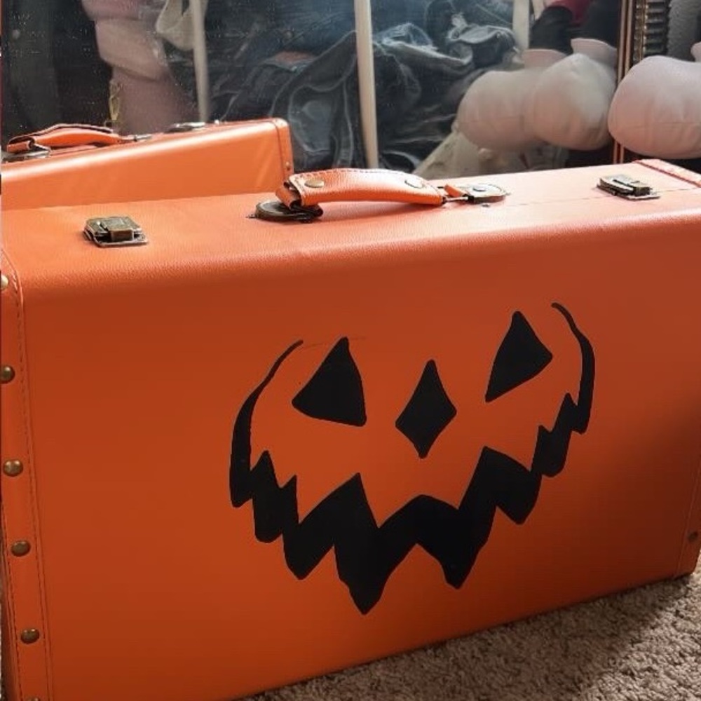 Lively Ghosts Orange Pumpkin Haunted Hallows Carrying Case Truck Suitcase Goth